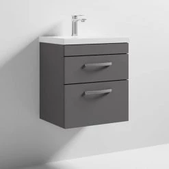 Brooklyn 500 Gloss Grey Wall Hung 2 Drawer Vanity Unit with Thin-Edge Basin -Wall Hung Vanity Units Shop BWH5GG2DTE d3 460
