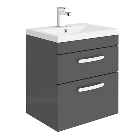 Brooklyn 500mm Gloss Grey 2 Drawer Wall Hung Vanity Unit 3 Brooklyn 500mm Gloss Grey 2 Drawer Wall Hung Vanity Unit