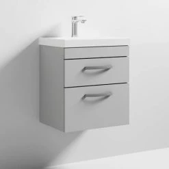 Brooklyn 500 Grey Mist Wall Hung 2 Drawer Vanity Unit with Thin-Edge Basin -Wall Hung Vanity Units Shop BWH5GM2DTE d2 460