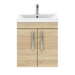 Brooklyn 500mm Natural Oak 2 Door Wall Hung Vanity Unit -Wall Hung Vanity Units Shop BWH5N d4 460