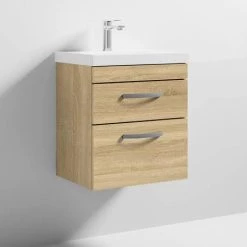 Brooklyn 500mm Natural Oak Wall Hung 2-Drawer Vanity Unit with Thin-Edged Ceramic Basin -Wall Hung Vanity Units Shop BWH5OAK2DTE d3 460