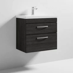 Brooklyn 600 Black Wall Hung 2 Drawer Vanity Unit with Thin-Edge Basin -Wall Hung Vanity Units Shop BWH6BLK2DTE nd3 460