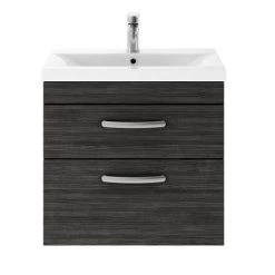 Brooklyn 600mm Black Wall Hung Double Drawer Vanity Unit -Wall Hung Vanity Units Shop BWH6BLK d1 460