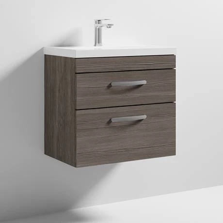 Brooklyn 600 Grey Avola Wall Hung 2 Drawer Vanity Unit with Thin-Edge Basin 6 Brooklyn 600 Grey Avola Wall Hung 2 Drawer Vanity Unit with Thin-Edge Basin - Image 4