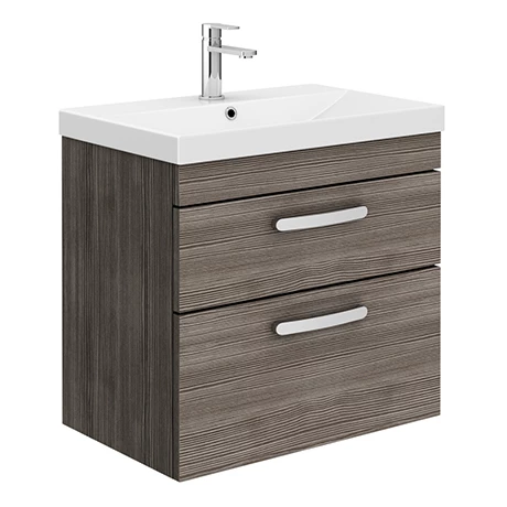 Brooklyn 600 Grey Avola Wall Hung 2 Drawer Vanity Unit with Thin-Edge Basin 3 Brooklyn 600 Grey Avola Wall Hung 2 Drawer Vanity Unit with Thin-Edge Basin