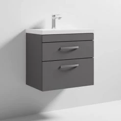 Brooklyn 600 Gloss Grey Wall Hung 2 Drawer Vanity Unit with Thin-Edge Basin -Wall Hung Vanity Units Shop BWH6GG2DTE d3 460