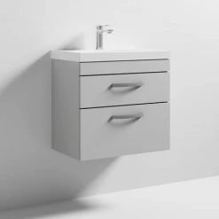 Brooklyn 600 Grey Mist Wall Hung 2 Drawer Vanity Unit with Thin-Edge Basin -Wall Hung Vanity Units Shop BWH6GM2DTE d2 460