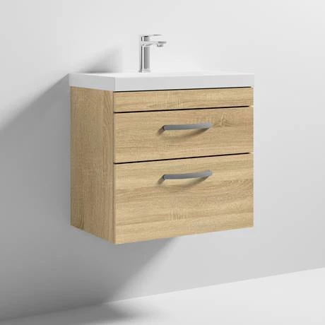 Brooklyn 600 Natural Oak Wall Hung 2 Drawer Vanity Unit with Thin-Edge Basin 6 Brooklyn 600 Natural Oak Wall Hung 2 Drawer Vanity Unit with Thin-Edge Basin - Image 4