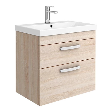 Brooklyn 600 Natural Oak Wall Hung 2 Drawer Vanity Unit with Thin-Edge Basin 3 Brooklyn 600 Natural Oak Wall Hung 2 Drawer Vanity Unit with Thin-Edge Basin