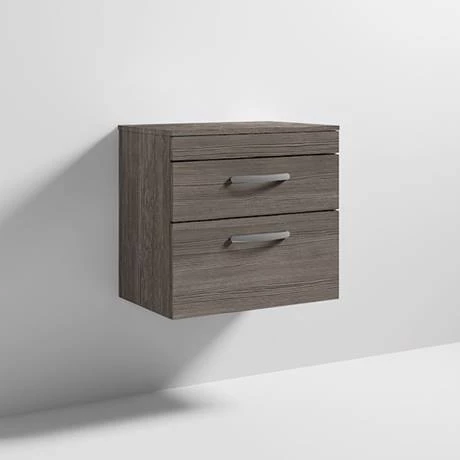 Brooklyn Wall Hung Countertop Vanity Unit - Grey Avola - 605mm 2 Drawer with Chrome Handles 6 Brooklyn Wall Hung Countertop Vanity Unit - Grey Avola - 605mm 2 Drawer with Chrome Handles - Image 4
