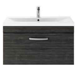 Brooklyn Black 800mm Wall Hung Vanity Unit - Single Drawer -Wall Hung Vanity Units Shop BWH8BLK d1 460