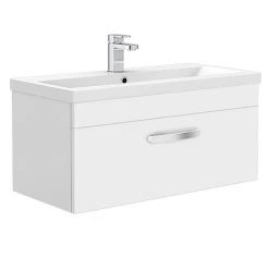 Brooklyn 800mm White Gloss Wall Hung Vanity Unit - Single Drawer