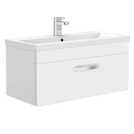 Brooklyn 800mm White Gloss Wall Hung Vanity Unit - Single Drawer 3 Brooklyn 800mm White Gloss Wall Hung Vanity Unit - Single Drawer