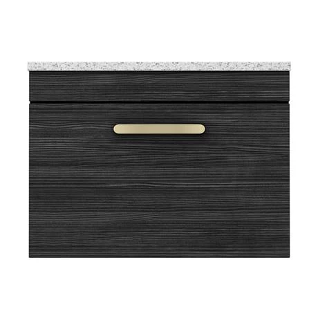 Brooklyn Wall Hung Countertop Vanity - Black - 600mm with White Worktop & Brushed Brass Handle 7 Brooklyn Wall Hung Countertop Vanity - Black - 600mm with White Worktop & Brushed Brass Handle - Image 5