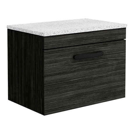 Brooklyn Wall Hung Countertop Vanity - Black - 600mm with White Worktop & Matt Black Handle 3 Brooklyn Wall Hung Countertop Vanity - Black - 600mm with White Worktop & Matt Black Handle