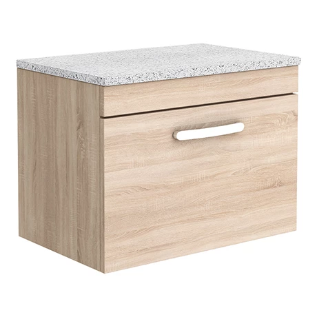 Brooklyn Wall Hung Countertop Vanity Unit - Natural Oak - 600mm with White Worktop & Chrome Handle 3 Brooklyn Wall Hung Countertop Vanity Unit - Natural Oak - 600mm with White Worktop & Chrome Handle