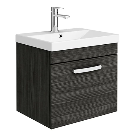 Brooklyn 500 Black Wall Hung 1-Drawer Vanity Unit with Thin-Edge Basin 3 Brooklyn 500 Black Wall Hung 1-Drawer Vanity Unit with Thin-Edge Basin