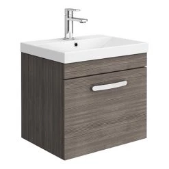 Brooklyn 500 Grey Avola Wall Hung 1-Drawer Vanity Unit with Thin-Edge Basin
