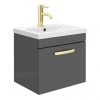 Brooklyn 500mm Gloss Grey Wall Hung 1-Drawer Vanity Unit with Brushed Brass Handle -Wall Hung Vanity Units Shop BWHSD5GG BB np
