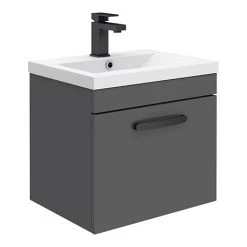 Brooklyn Wall Hung Vanity - Gloss Grey - 500mm Wide 1-Drawer inc. Matt Black Handle