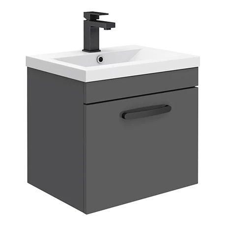 Brooklyn Wall Hung Vanity - Gloss Grey - 500mm Wide 1-Drawer inc. Matt Black Handle 3 Brooklyn Wall Hung Vanity - Gloss Grey - 500mm Wide 1-Drawer inc. Matt Black Handle
