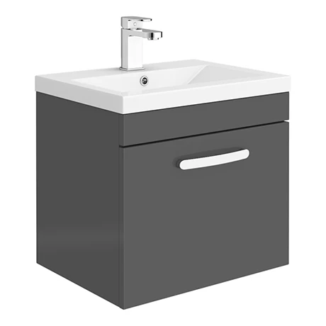 Brooklyn 500mm Gloss Grey Wall Hung 1-Drawer Vanity Unit 3 Brooklyn 500mm Gloss Grey Wall Hung 1-Drawer Vanity Unit