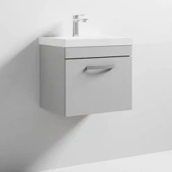 Brooklyn 500 Grey Mist Wall Hung 1-Drawer Vanity Unit with Thin-Edge Basin 8 Brooklyn 500 Grey Mist Wall Hung 1-Drawer Vanity Unit with Thin-Edge Basin -Wall Hung Vanity Units Shop BWHSD5GMTE d2 460
