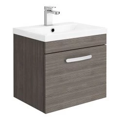 Brooklyn 500mm Grey Avola Wall Hung Vanity Unit - Single Drawer