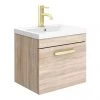 Brooklyn 500mm Natural Oak Wall Hung 1-Drawer Vanity Unit with Brushed Brass Handle -Wall Hung Vanity Units Shop BWHSD5N BB np1