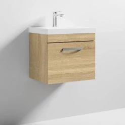 Brooklyn 500 Natural Oak Wall Hung 1-Drawer Vanity Unit with Thin-Edge Basin -Wall Hung Vanity Units Shop BWHSD5OAKTE nd3 460
