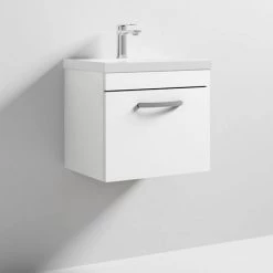 Brooklyn 500 Gloss White Wall Hung 1-Drawer Vanity Unit with Thin-Edge Basin -Wall Hung Vanity Units Shop BWHSD5WHTTE d2 460