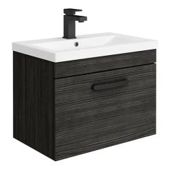 Brooklyn Wall Hung Vanity - Black - 600mm Wide 1-Drawer inc. Matt Black Handle