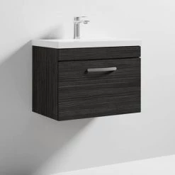 Brooklyn 600 Black Wall Hung 1-Drawer Vanity Unit with Thin-Edge Basin 9 Brooklyn 600 Black Wall Hung 1-Drawer Vanity Unit with Thin-Edge Basin -Wall Hung Vanity Units Shop BWHSD6BLKTE D3 460