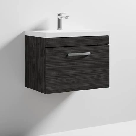 Brooklyn 600 Black Wall Hung 1-Drawer Vanity Unit with Thin-Edge Basin 6 Brooklyn 600 Black Wall Hung 1-Drawer Vanity Unit with Thin-Edge Basin - Image 4