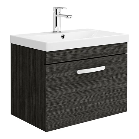 Brooklyn 600 Black Wall Hung 1-Drawer Vanity Unit with Thin-Edge Basin 3 Brooklyn 600 Black Wall Hung 1-Drawer Vanity Unit with Thin-Edge Basin