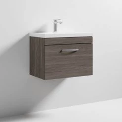 Brooklyn 600 Grey Avola Wall Hung 1-Drawer Vanity Unit with Thin-Edge Basin -Wall Hung Vanity Units Shop BWHSD6GATE nd3 460