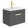 Brooklyn 600mm Gloss Grey Wall Hung 1-Drawer Vanity Unit with Brushed Brass Handle 2 Brooklyn 600mm Gloss Grey Wall Hung 1-Drawer Vanity Unit with Brushed Brass Handle -Wall Hung Vanity Units Shop BWHSD6GG BB prod