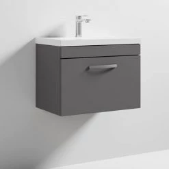 Brooklyn 600 Gloss Grey Wall Hung 1-Drawer Vanity Unit with Thin-Edge Basin -Wall Hung Vanity Units Shop BWHSD6GGTE nd3 460