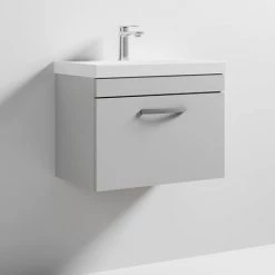 Brooklyn 600 Grey Mist Wall Hung 1-Drawer Vanity Unit with Thin-Edge Basin -Wall Hung Vanity Units Shop BWHSD6GMTE d2 460
