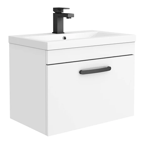 Brooklyn Wall Hung Vanity - Gloss White - 600mm Wide 1-Drawer inc. Matt Black Handle 3 Brooklyn Wall Hung Vanity - Gloss White - 600mm Wide 1-Drawer inc. Matt Black Handle