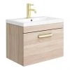 Brooklyn 600mm Natural Oak Wall Hung 1-Drawer Vanity Unit with Brushed Brass Handle -Wall Hung Vanity Units Shop BWHSD6N BB prod