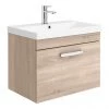 Brooklyn 600 Natural Oak Wall Hung 1-Drawer Vanity Unit with Thin-Edge Basin -Wall Hung Vanity Units Shop BWHSD6OAKTE p