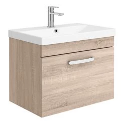 Brooklyn 600 Natural Oak Wall Hung 1-Drawer Vanity Unit with Thin-Edge Basin