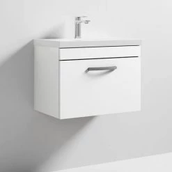 Brooklyn 600 Gloss White Wall Hung 1-Drawer Vanity Unit with Thin-Edge Basin 8 Brooklyn 600 Gloss White Wall Hung 1-Drawer Vanity Unit with Thin-Edge Basin -Wall Hung Vanity Units Shop BWHSD6WHTTE d2 460