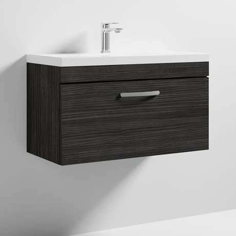 Brooklyn 800 Black Wall Hung 1-Drawer Vanity Unit with Thin-Edge Basin 6 Brooklyn 800 Black Wall Hung 1-Drawer Vanity Unit with Thin-Edge Basin - Image 4