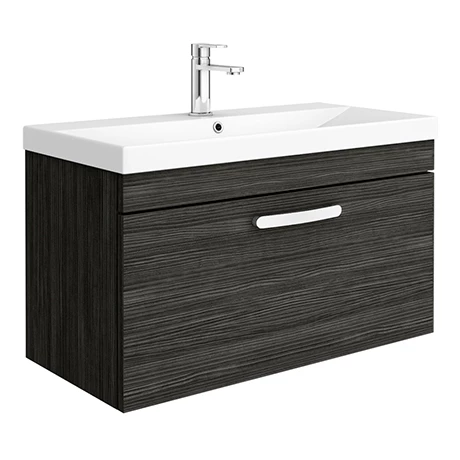 Brooklyn 800 Black Wall Hung 1-Drawer Vanity Unit with Thin-Edge Basin 3 Brooklyn 800 Black Wall Hung 1-Drawer Vanity Unit with Thin-Edge Basin