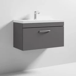 Brooklyn 800 Gloss Grey Wall Hung 1-Drawer Vanity Unit with Thin-Edge Basin -Wall Hung Vanity Units Shop BWHSD8GGTE d3 460
