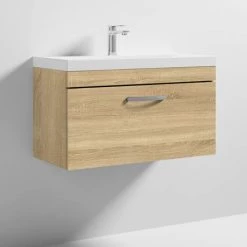 Brooklyn 800 Natural Oak Wall Hung 1-Drawer Vanity Unit with Thin-Edge Basin -Wall Hung Vanity Units Shop BWHSD8OAKTE d3 460