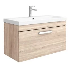 Brooklyn 800 Natural Oak Wall Hung 1-Drawer Vanity Unit with Thin-Edge Basin