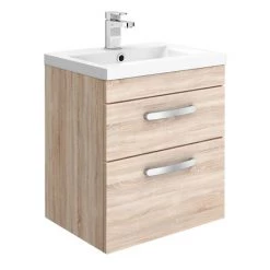Brooklyn 500mm Natural Oak 2 Drawer Wall Hung Vanity Unit